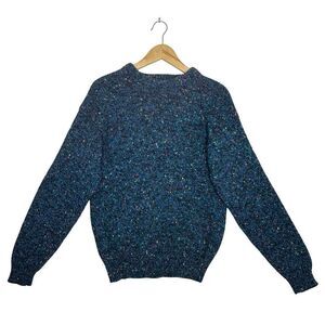 MARSHALL FIELDS Wool Thick Knit Crewneck Sweater Blue Rainbow Flecks Medium